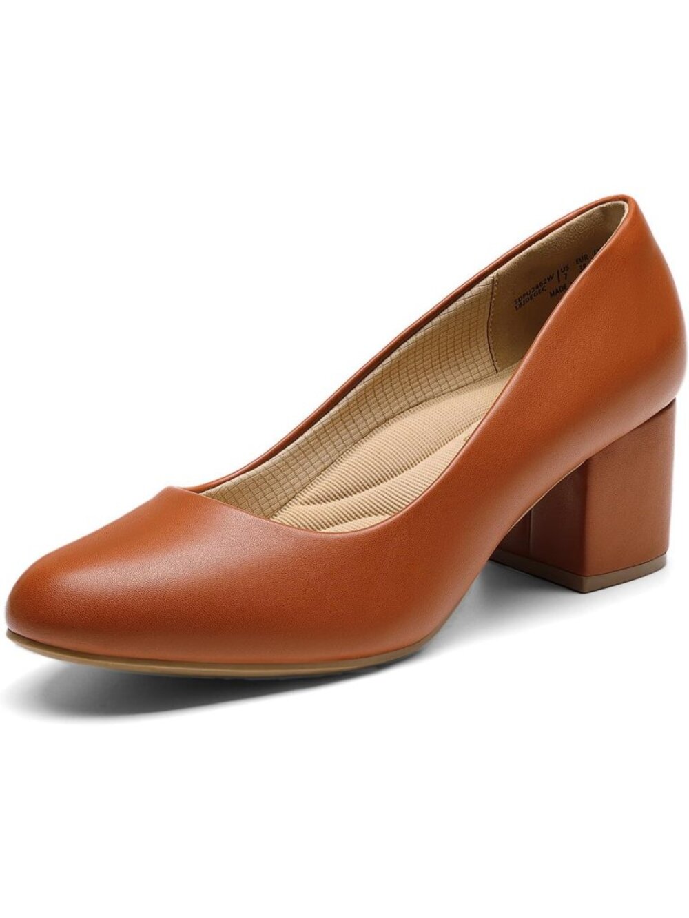 Women's Brown Chunky Block Heels Pumps Round Toe Non Slip Outsole Dressy Shoes